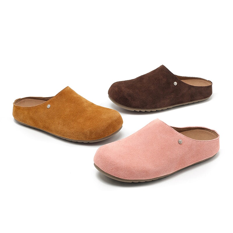 Minimalist Handmade Cow Suede Leather Clog Slippers in 8 Colors