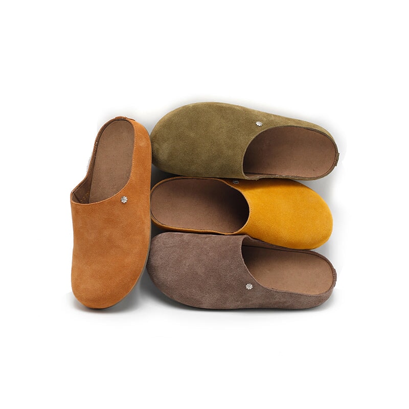 Minimalist Handmade Cow Suede Leather Clog Slippers in 8 Colors