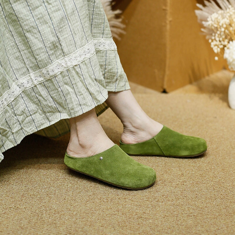 Minimalist Handmade Cow Suede Leather Clog Slippers in 8 Colors