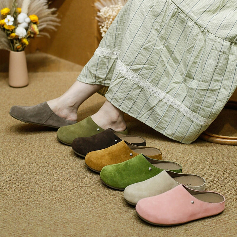 Minimalist Handmade Cow Suede Leather Clog Slippers in 8 Colors