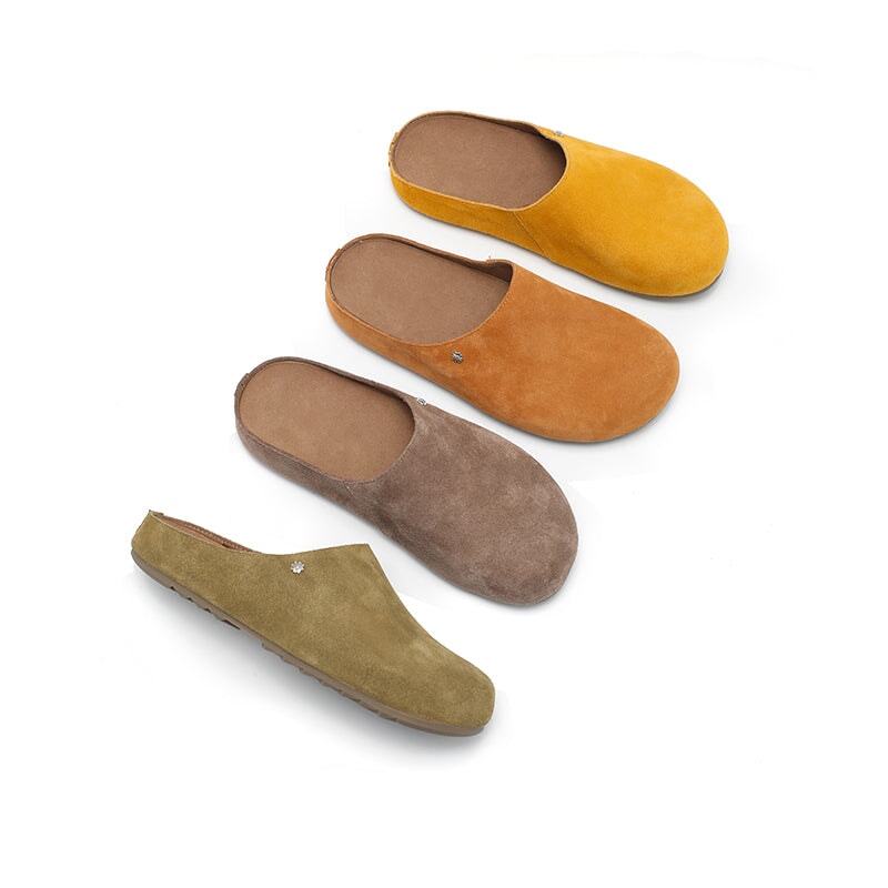 Minimalist Handmade Cow Suede Leather Clog Slippers in 8 Colors