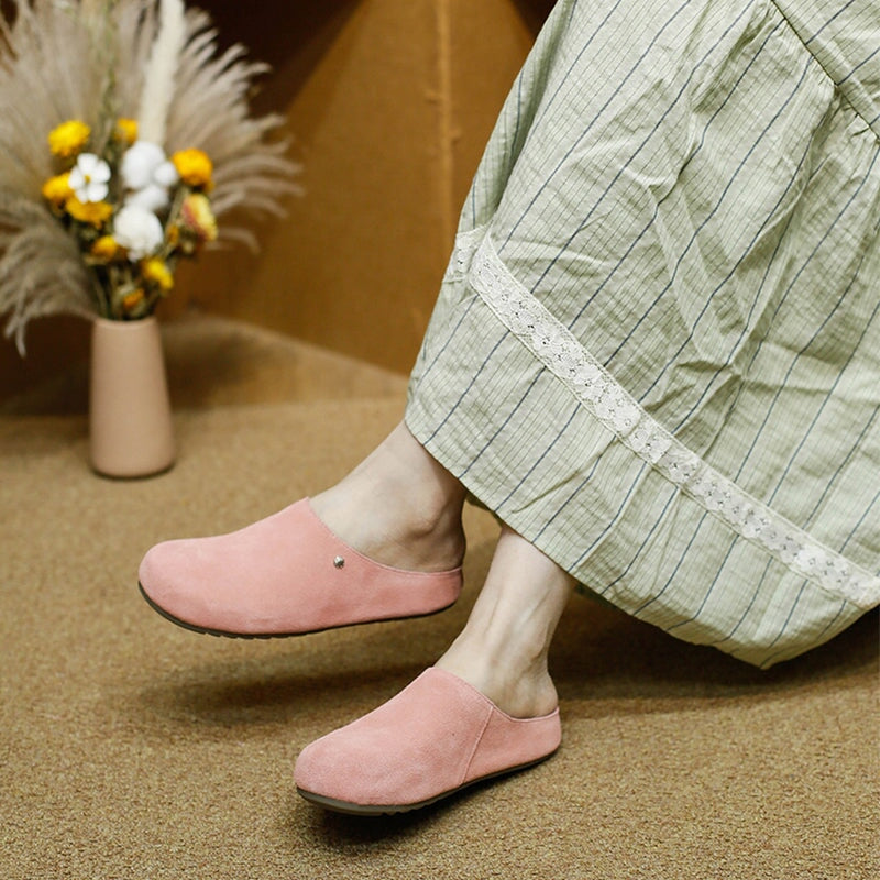 Minimalist Handmade Cow Suede Leather Clog Slippers in 8 Colors
