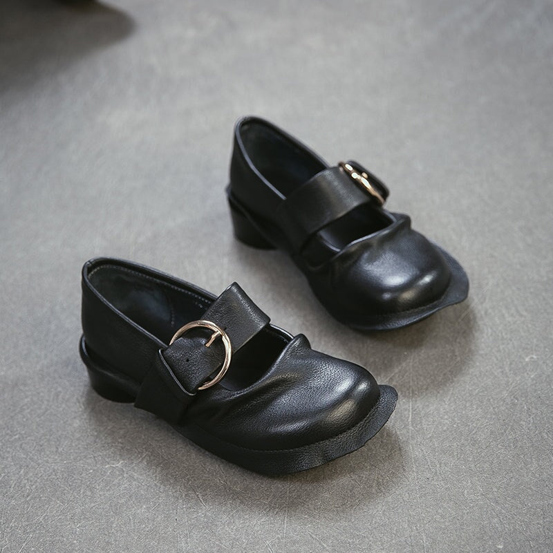 Mori Girl Handmade Full Grain Leather Buckle Mary Jane Shoes in Black/Brown
