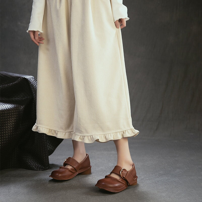Mori Girl Handmade Full Grain Leather Buckle Mary Jane Shoes in Black/Brown