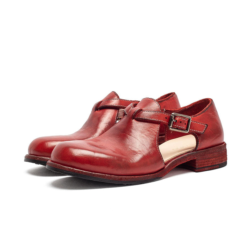 Preppy Styles Handmade Horse Leather T-Strap Mary Jane Sandals in Amber/Red