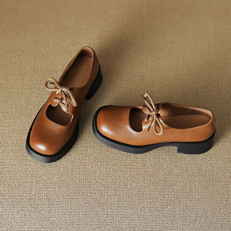 Preppy Styles Platform Lace-Up Mary Jane Oxfords for Women in Black/Brown
