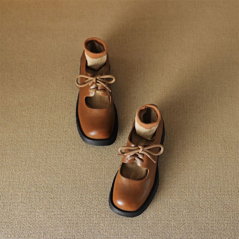 Preppy Styles Platform Lace-Up Mary Jane Oxfords for Women in Black/Brown
