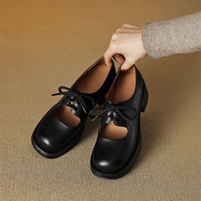 Preppy Styles Platform Lace-Up Mary Jane Oxfords for Women in Black/Brown