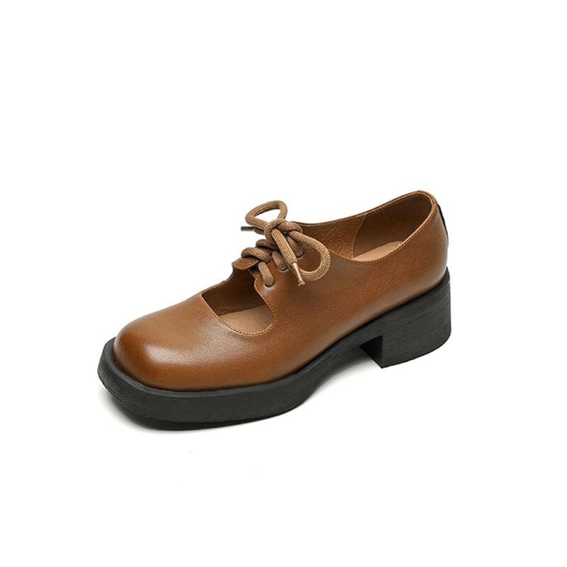 Preppy Styles Platform Lace-Up Mary Jane Oxfords for Women in Black/Brown