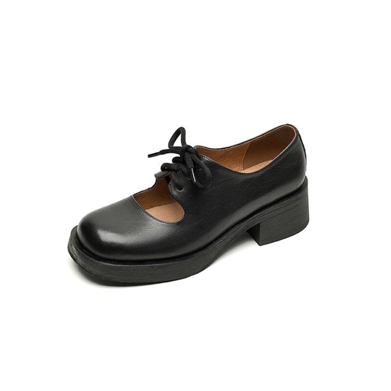 Preppy Styles Platform Lace-Up Mary Jane Oxfords for Women in Black/Brown