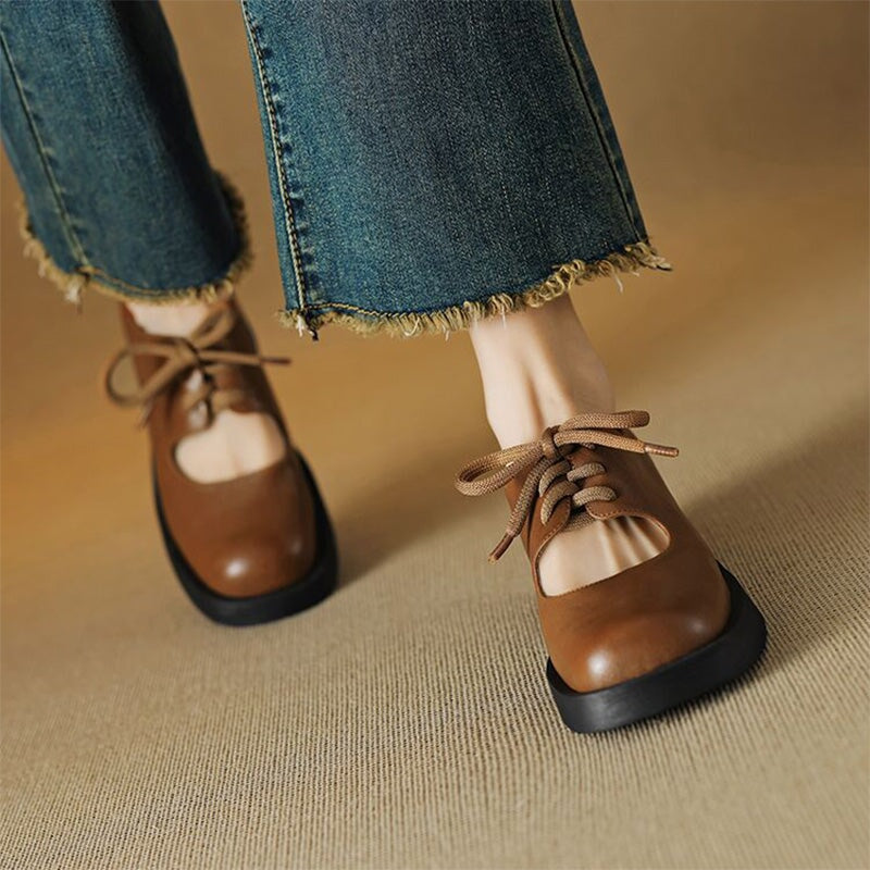 Preppy Styles Platform Lace-Up Mary Jane Oxfords for Women in Black/Brown