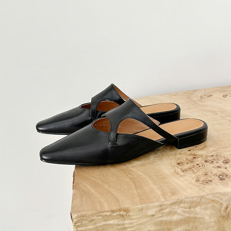 Stylish Square Toe Leather Mules for Women Casual Block Heel Slip-On Slippers in Red/Black/Light Apricot
