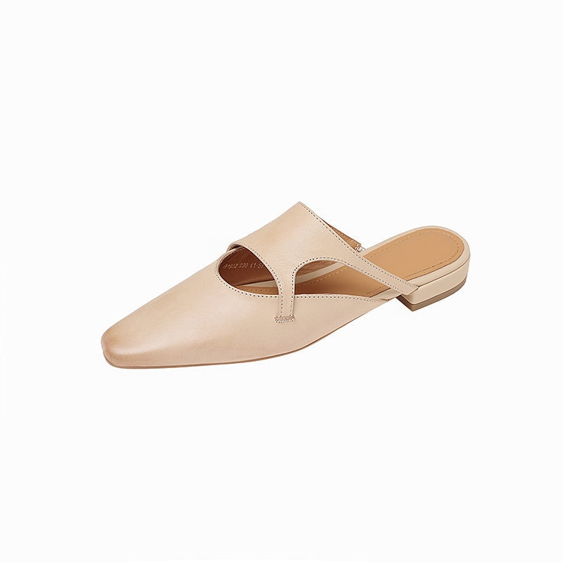 Stylish Square Toe Leather Mules for Women Casual Block Heel Slip-On Slippers in Red/Black/Light Apricot