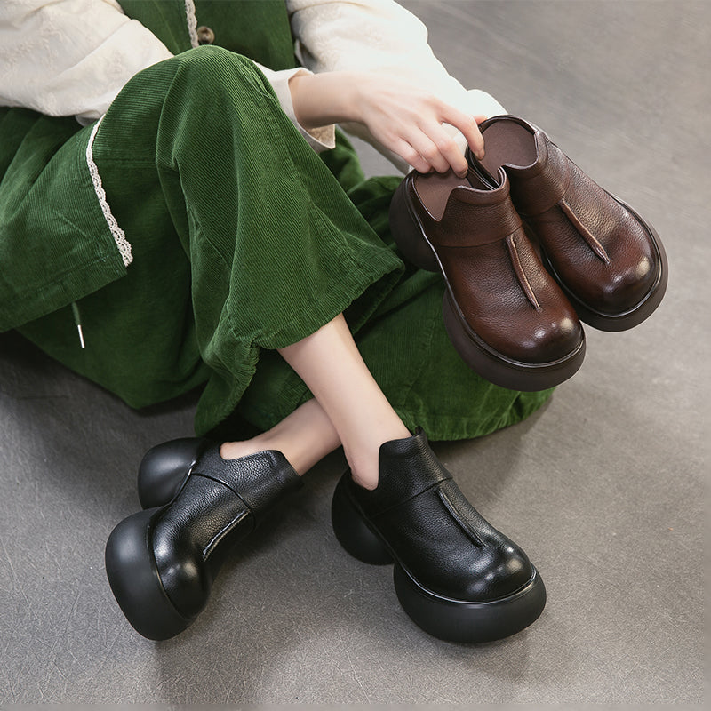 Vintage 65mm Chunky Platform Leather Mules Casual Slip-On Shoes in Black/Coffee