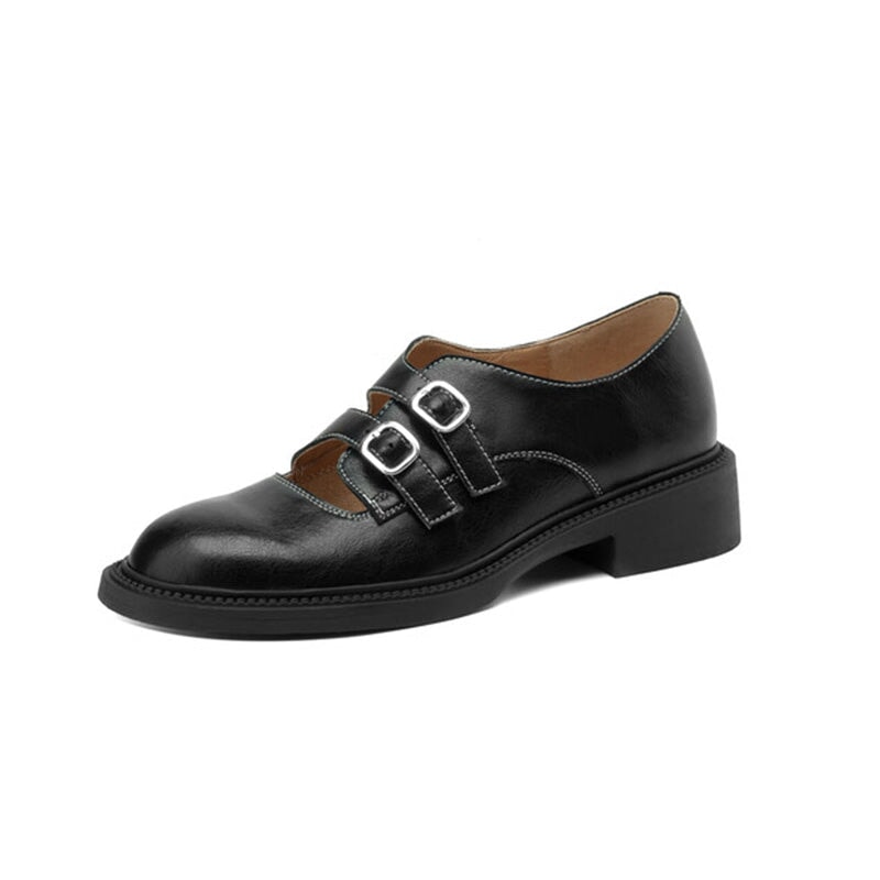 Vintage Handmade Cowhide Double Buckle Mary Jane Shoes in Brown/Black