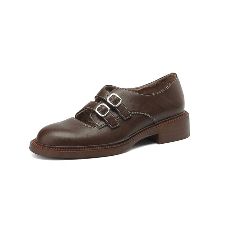 Vintage Handmade Cowhide Double Buckle Mary Jane Shoes in Brown/Black
