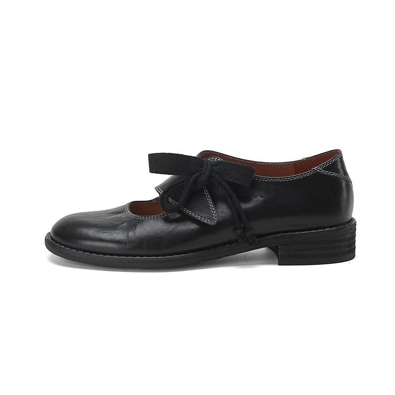 Vintage Handmade Leather Lace-Up Mary Jane Shoes in Black/Brown/Red