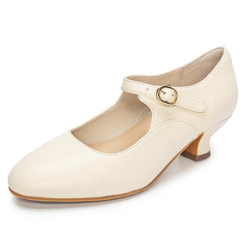 Vintage Handmade Sheepskin Classic Mary Jane Pumps in Beige