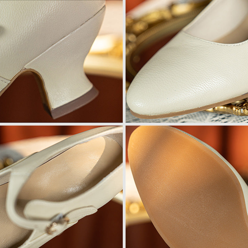 Vintage Handmade Sheepskin Classic Mary Jane Pumps in Beige