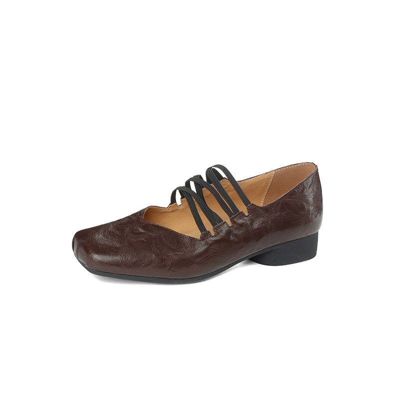 Vintage Handmade Sheepskin Square Toe Multi-Strap Mary Jane Shoes in Black/Brown/Wine Red