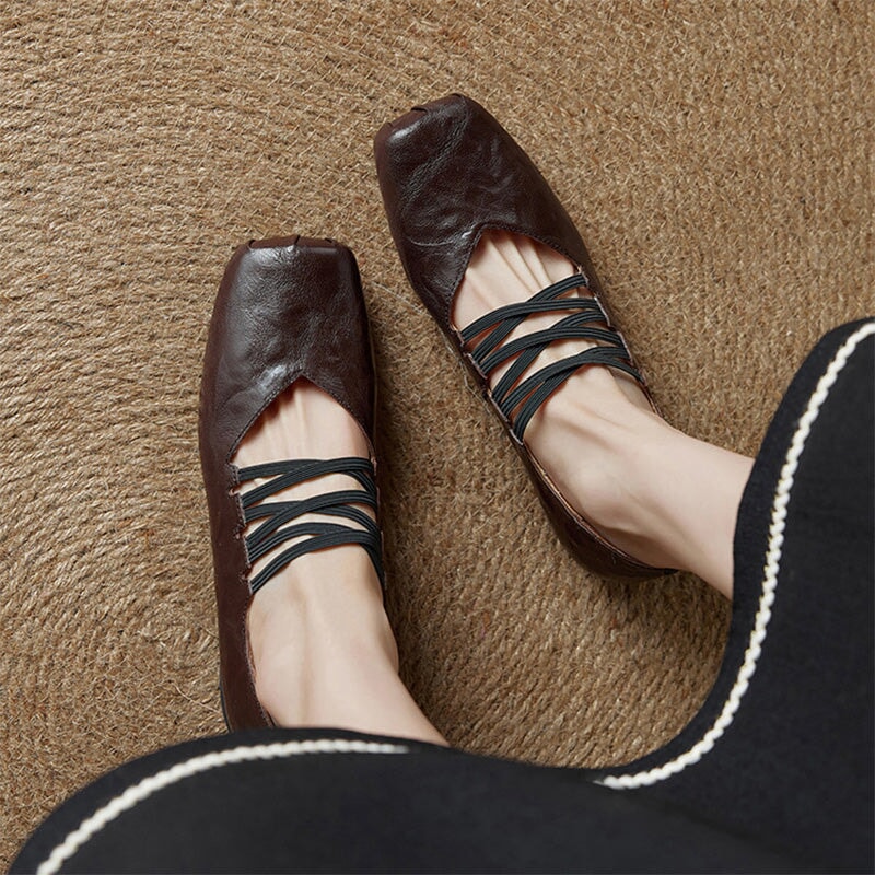 Vintage Handmade Sheepskin Square Toe Multi-Strap Mary Jane Shoes in Black/Brown/Wine Red