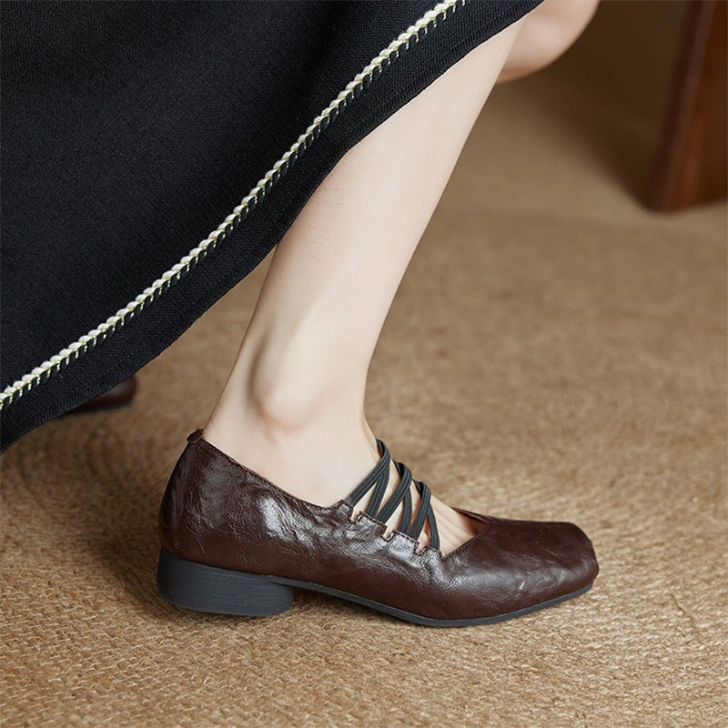 Vintage Handmade Sheepskin Square Toe Multi-Strap Mary Jane Shoes in Black/Brown/Wine Red