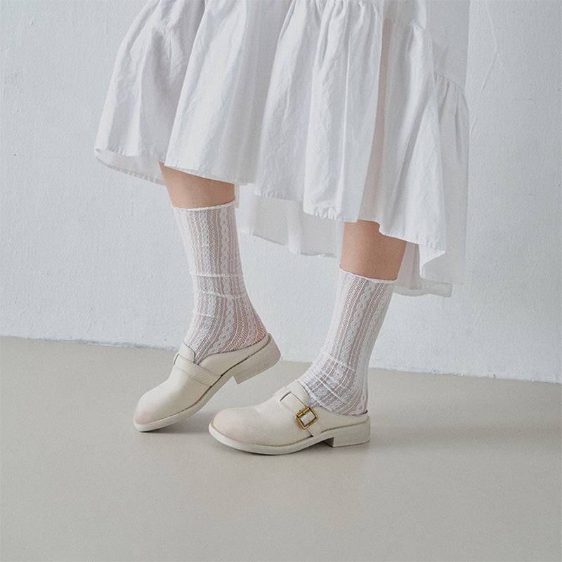 Vintage Leather Buckle Mules for Women Square Toe Backless Loafers in Black/White