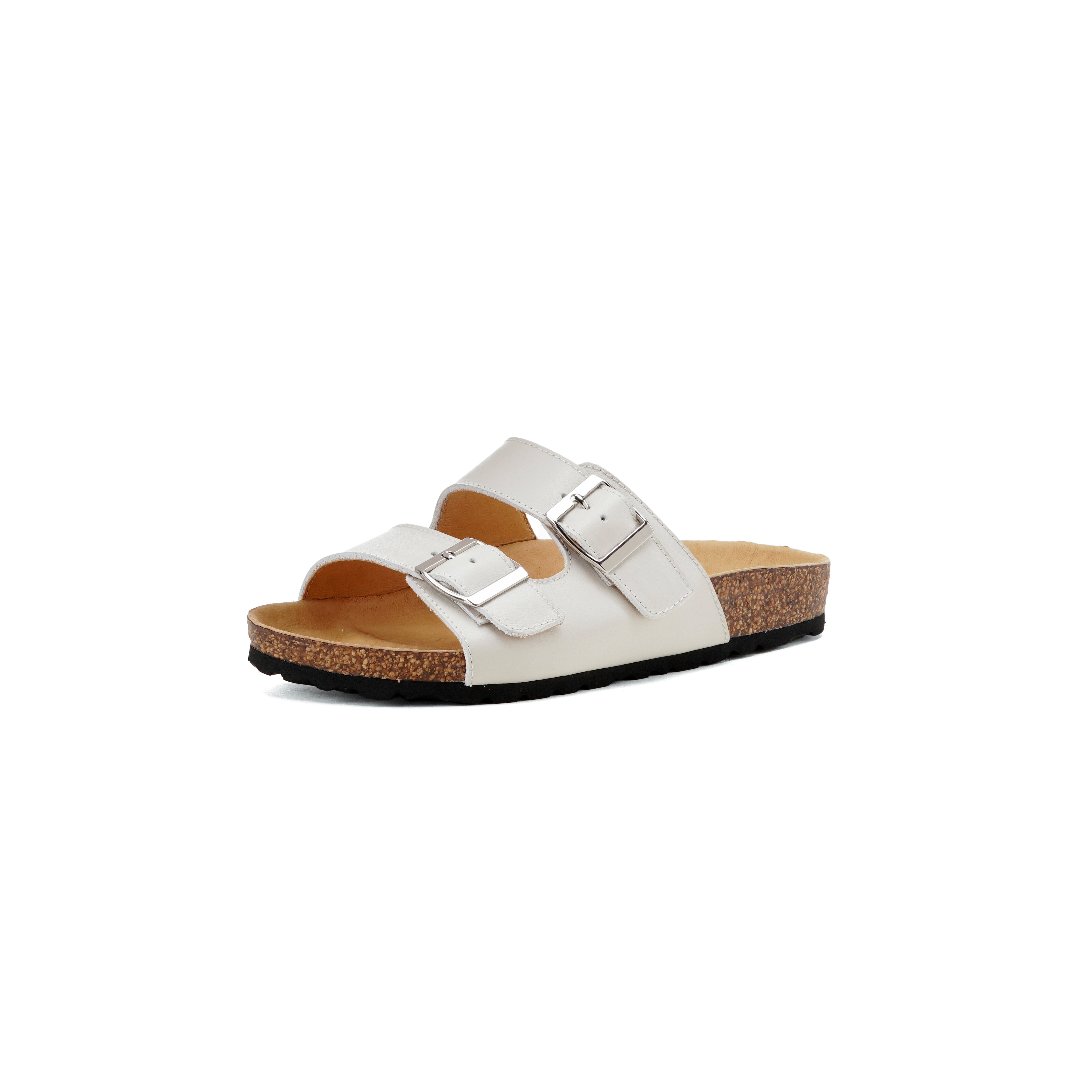 Women’s Leather Double Strap Footbed Sandals Open Toe Summer Slippers in Red/Black/Beige