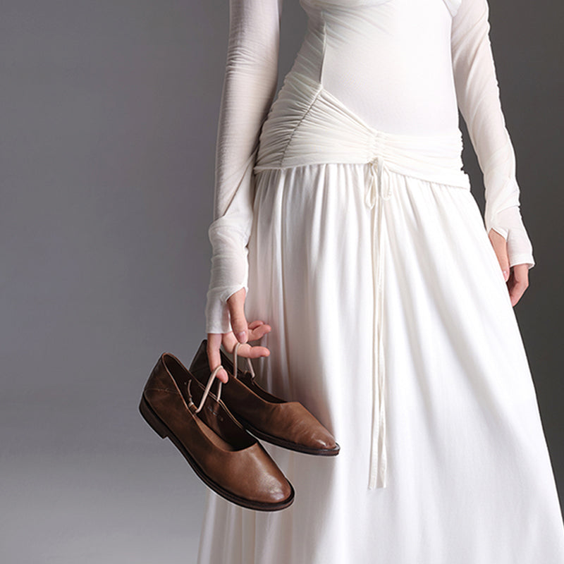Women's Minimalist Handmade Horse Leather Mary Jane Flats in Black/Brown