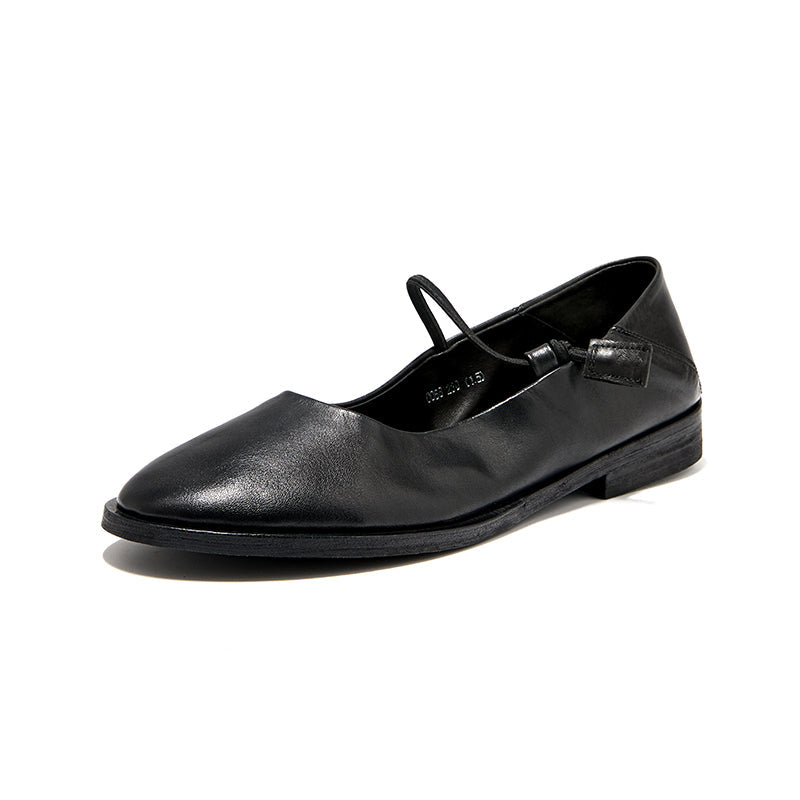 Women's Minimalist Handmade Horse Leather Mary Jane Flats in Black/Brown