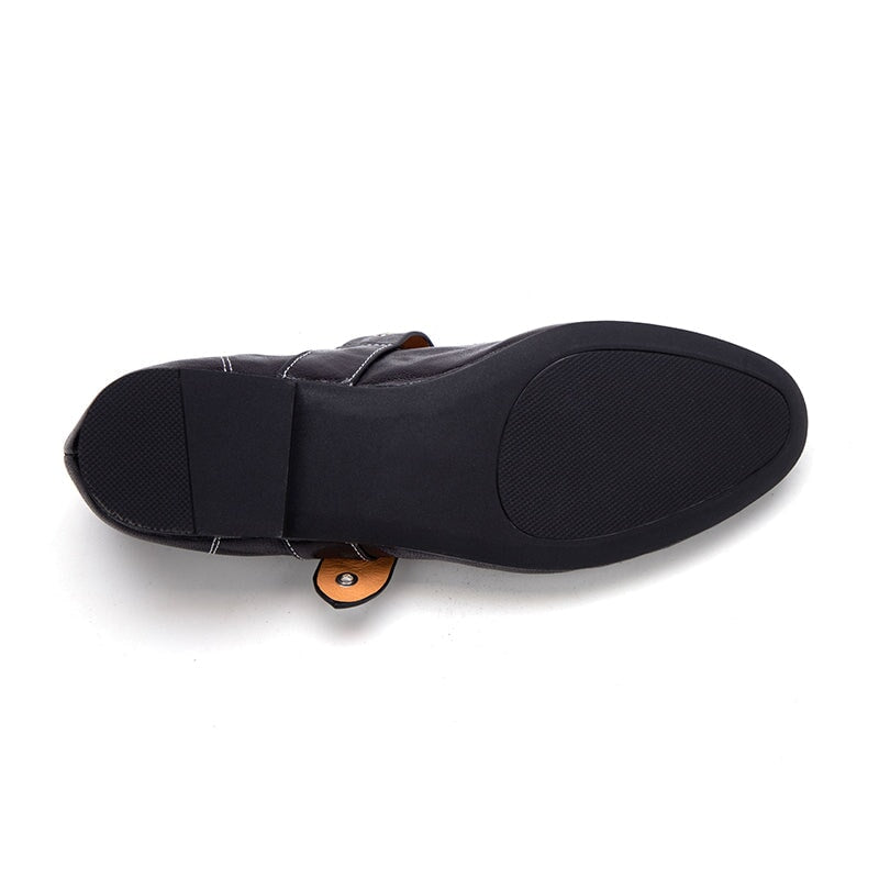 Women's Retro Soft Sheepskin Leather Studded Buckle Mary Jane Shoes in Black/Brown