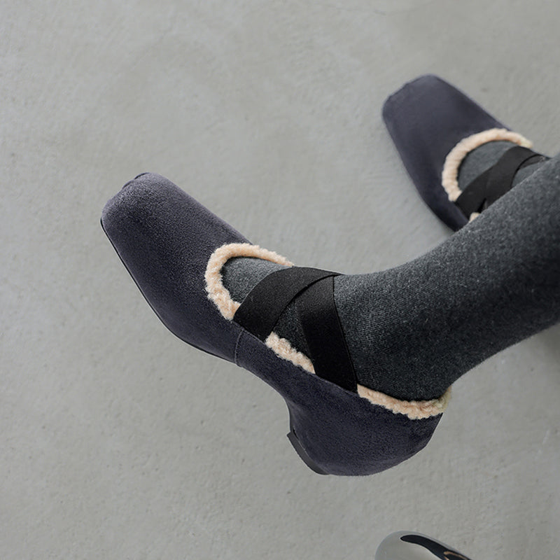 Women’s Square Toe X-Strap Mary Jane Pumps with Hidden Wedge in Grey/Dark Brown/Caramel