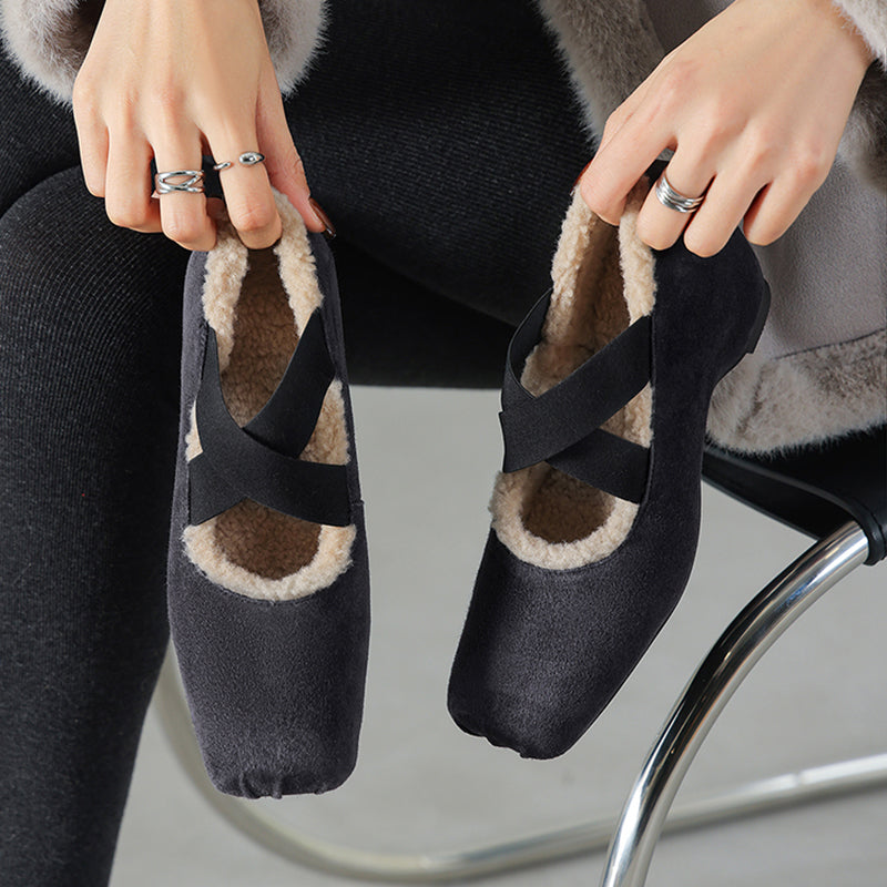 Women’s Square Toe X-Strap Mary Jane Pumps with Hidden Wedge in Grey/Dark Brown/Caramel