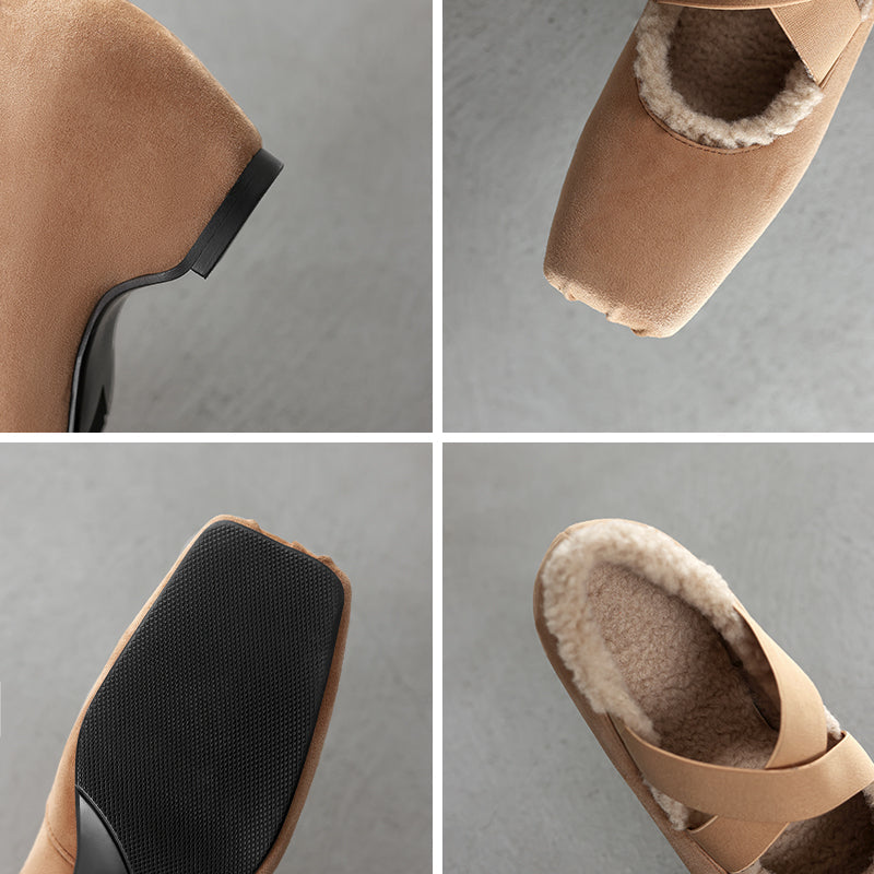 Women’s Square Toe X-Strap Mary Jane Pumps with Hidden Wedge in Grey/Dark Brown/Caramel