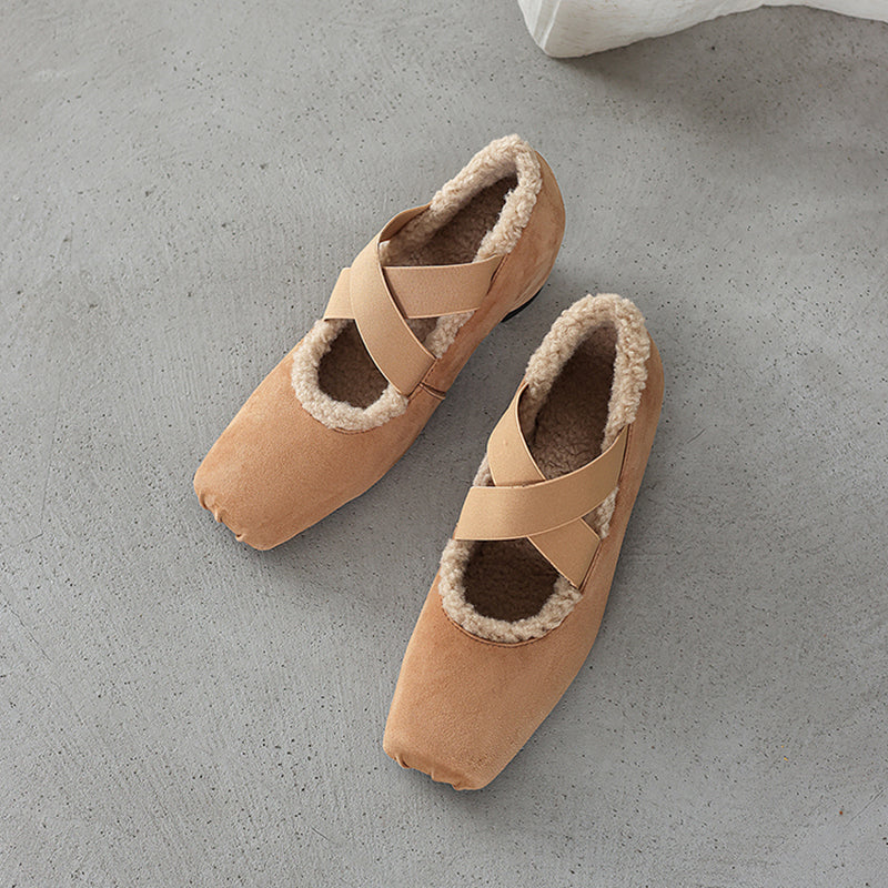 Women’s Square Toe X-Strap Mary Jane Pumps with Hidden Wedge in Grey/Dark Brown/Caramel